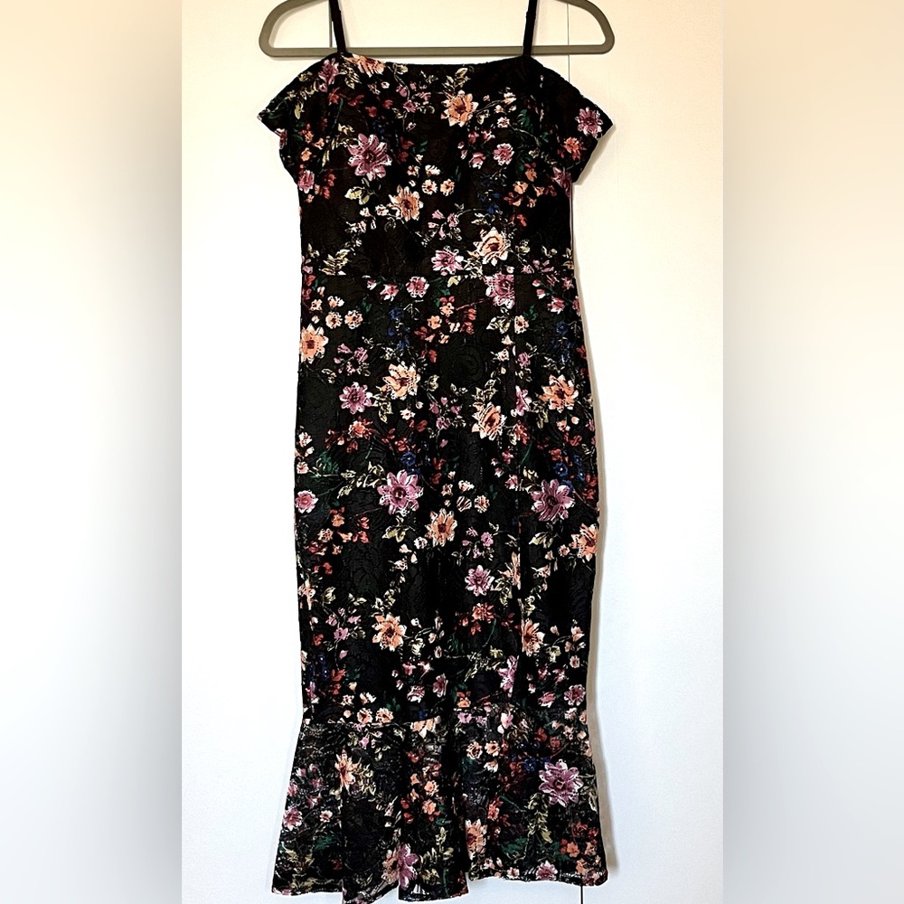Guess Black Floral Midi Dress